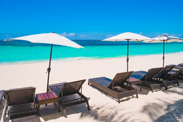 White sand beach with umbrellas, Boracay island