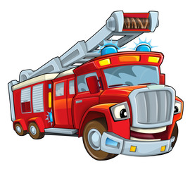 Cartoon funny firetruck - isolated - illustration for children