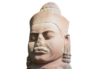 Stone face in Angkor Wat on white background, Cambodia