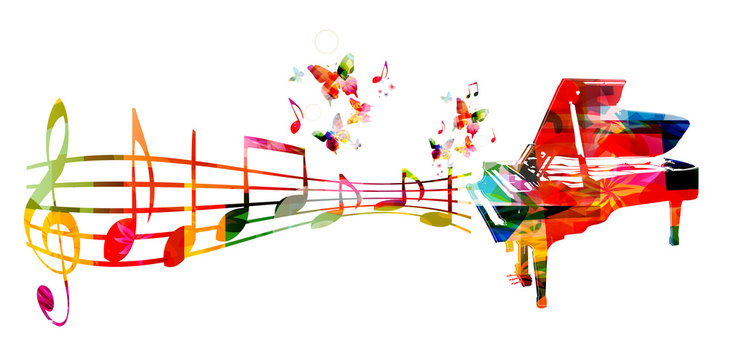Colorful music background with piano and music notes