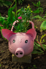 decoration for garden, pot puppets with flowers