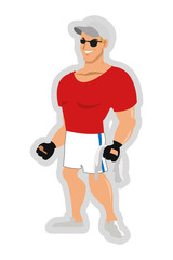 flat design man with fitness outfit wearing sunglasses hat and gloves icon vector illustration