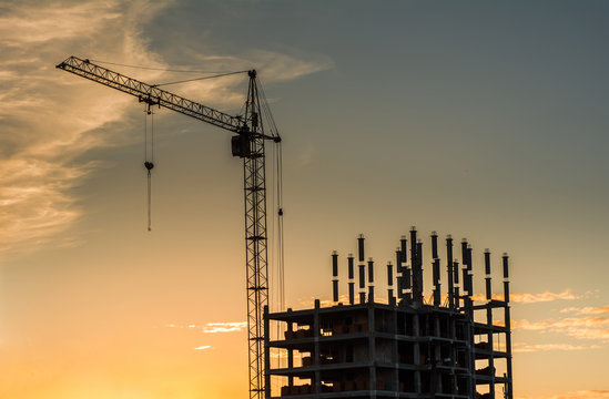 Construction crane in evening