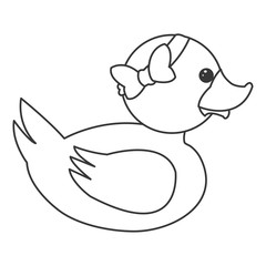 flat design toy rubber duck with bow icon vector illustration