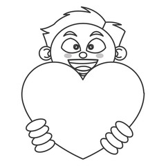 flat design young boy holding cartoon heart icon vector illustration