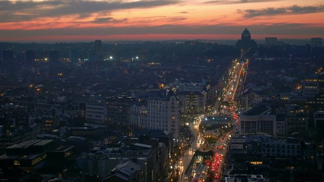 establishing shot of brussels at night from high point of view,sacred heart cathedral