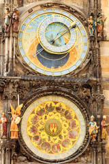 Historical medieval astronomical clock in Old Town Square in Prague, Czech Republic