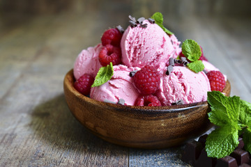 Homemade raspberry ice cream.