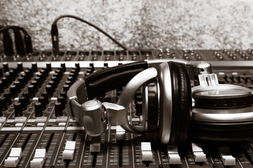 music dj concept the beautiful headphone on sound mixer music.