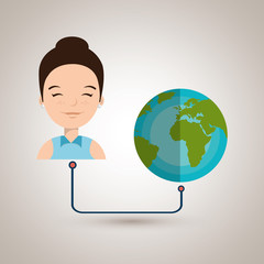 woman and planet isolated icon design, vector illustration  graphic 