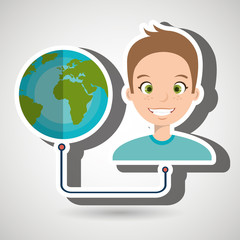 man with planet isolated icon design, vector illustration  graphic 