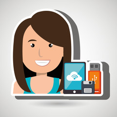woman with smartphone and storage devices  isolated icon design, vector illustration  graphic 