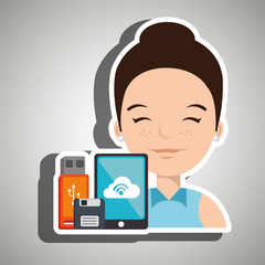 woman with smartphone and storage devices  isolated icon design, vector illustration  graphic 