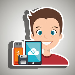 man with smartphone and storage devices  isolated icon design, vector illustration  graphic 