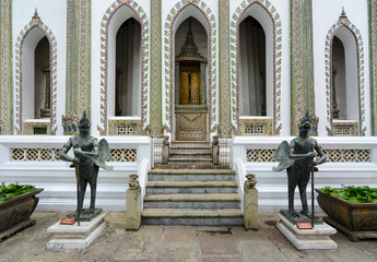 Tantima bird statues at Viharn Yod entrance at the historic Grand Palace in Bangkok, Thailand