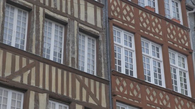 Northern France Normandy and Brittany characteristic old building facades 4K 2160p UHD footage - Building facades in Northern France slow panning 4K 3840X2160 UHD video 