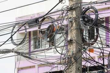 The chaos of cables and wires in Thailand