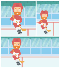 Ice hockey player with stick vector illustration.