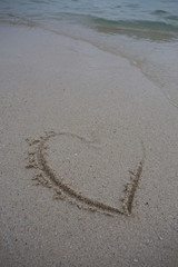 hearts drawn on the sand of a beach