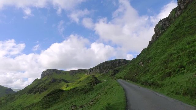 Driving to the top of Quiraing mountain in Scotland