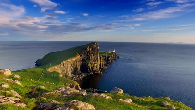 Beautiful sunset at Neist point lighthouse, Scotland, United Kingdom