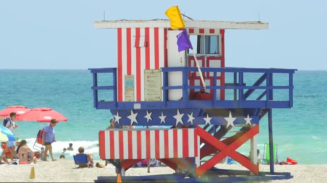Lifeguard stand decorated for the 4th of July holiday in Miami Beach
