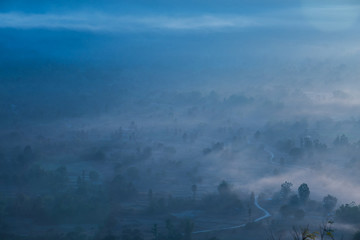 Fototapeta na wymiar fog and cloud mountain valley sunrise landscape