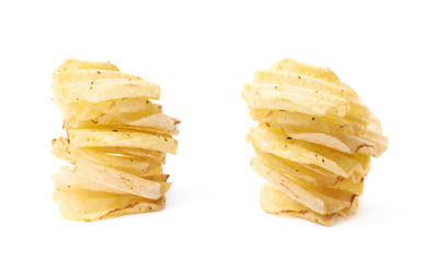 Stack pile of potato chips isolated
