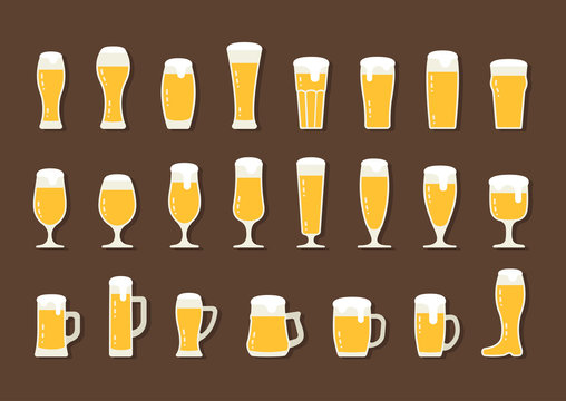 Fototapeta Flat icon beer with foam in beer mugs and glasses