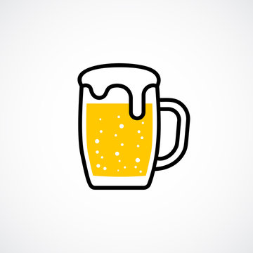 Flat icon mug of beer with bubbles