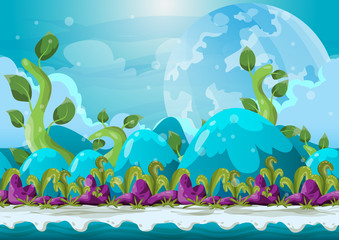 Fototapeta na wymiar Cartoon vector heaven landscape with separated layers for game and animation, game design asset