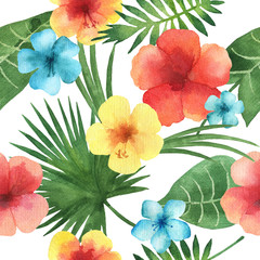 Watercolor seamless pattern with exotic flower.
