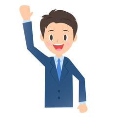 手を上げて挨拶するビジネスマン、男性会社員のイラスト素材