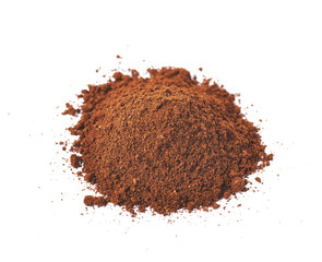 Pile of the ground coffee flakes isolated
