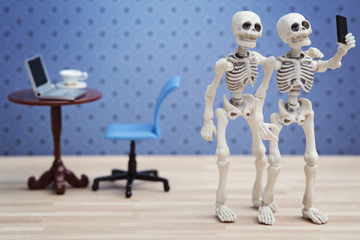 Selfie, self portrait with work colleague with office background