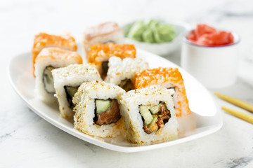Assorted sushi and rolls