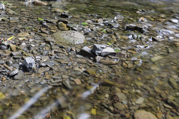 The river - flowing water between the rocks.