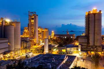 Cement plant at sunset