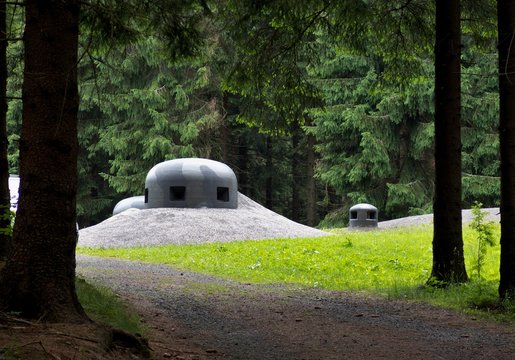loopholes of stronghold "Pevnost Hanicka" from World War II in Orlicke hory mountains in north-east Bohemia in Czech republic