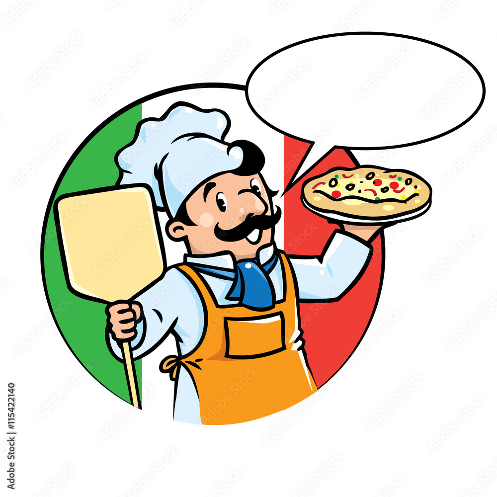 Canvas Prints emblem of funny cook or baker with pizza