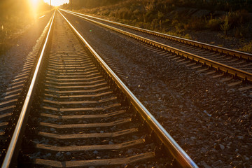 Fototapeta na wymiar Railway in sunset.
