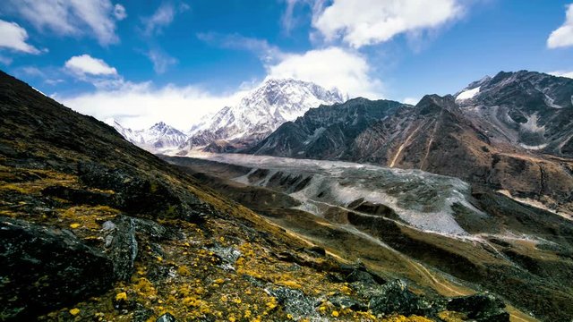 4k Timelapse, View of the magical Himalayas (EBC and Khumbu glacier view from Awi peak, 5200 m). Awi peak is a part of Everest Base Camp trek, one of the most popular trekking routes in the Himalayas.