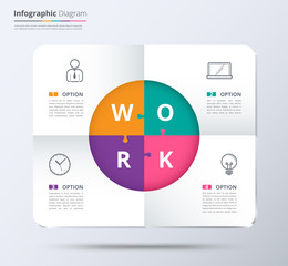 Diagram and infographic template used sample content. 4 choice infographic diagram, system diagram and presentation. White presentation template for business. vector stock.