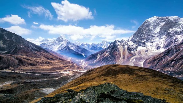 4k Timelapse, View of the magical Himalayas (Ama Dablam view, from Awi peak, 5200 m). Awi peak is a part of Everest Base Camp trek, one of the most popular trekking routes in the Himalayas.