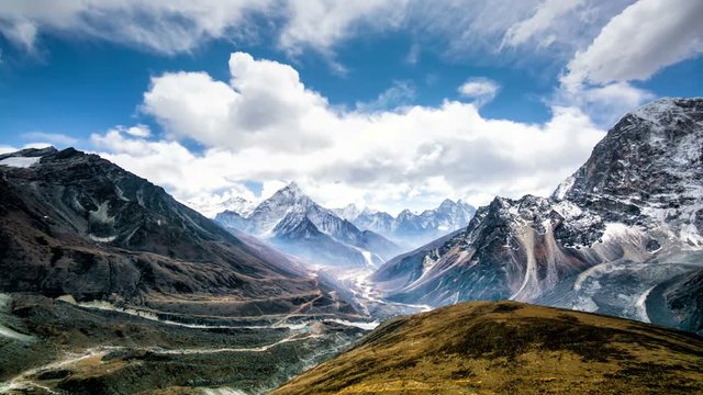 4k Timelapse, View of the magical Himalayas (Ama Dablam view, from Awi peak, 5200 m). Awi peak is a part of Everest Base Camp trek, one of the most popular trekking routes in the Himalayas.