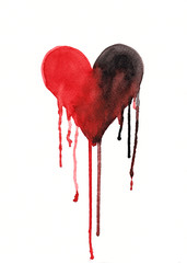 Melting or crying heart watercolor painting - obrazy, fototapety, plakaty