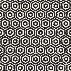 Vector Seamless Black And White Hand Drawn Honeycomb Grid Pattern