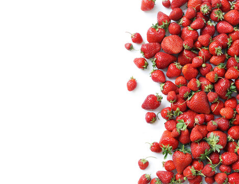 Fresh strawberry isolated white background. Copy space. Top view, high resolution product.