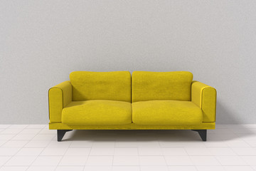 3D rendering of Yellow sofa in the white room