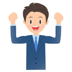 喜ぶビジネスマン、男性会社員のイラスト素材